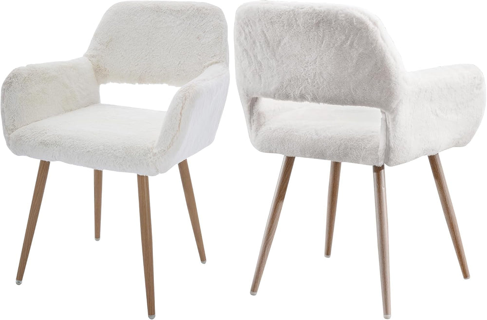 Furry Desk Chair, Comfy Armchair with Faux Fur for Teen Girls, White, 2PCS