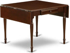 East West Furniture MZCL5-MAH-C 5 Piece Kitchen Table & Chairs Set Includes a Rectangle Dining Room Table with Dropleaf and 4 Linen Fabric Upholstered Chairs, 36x54 Inch, Mahogany