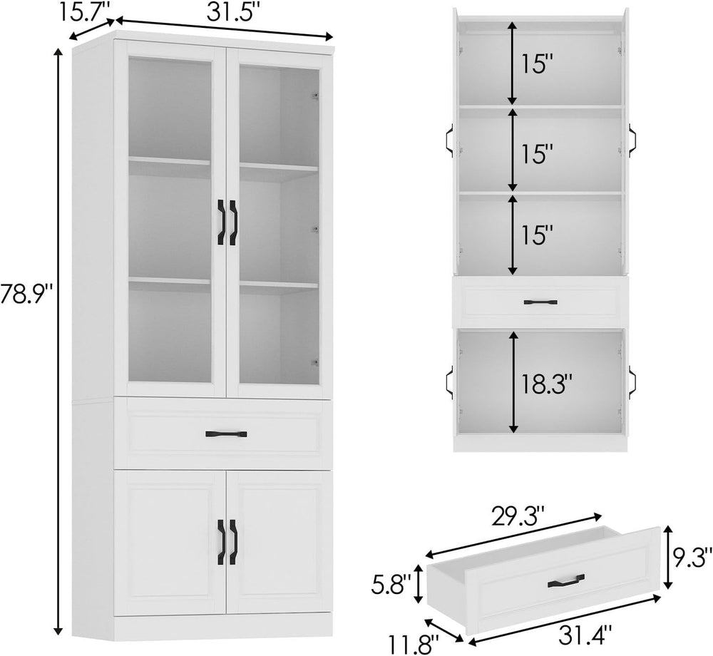 MOUMON Pantry Cabinet Kitchen Storage Cabinet with Glass Doors, Kitchen Pantr...