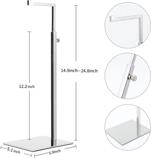 2 Pack Handbag Display Stands, Silver Purse Holder Display Stands, Adjustable Height Stainless Steel Hanger Rack for Retail Closet Vendors Display Luxury Bag Handbags Jewelry (RCS 50% Recycled Post-consumer Metal)