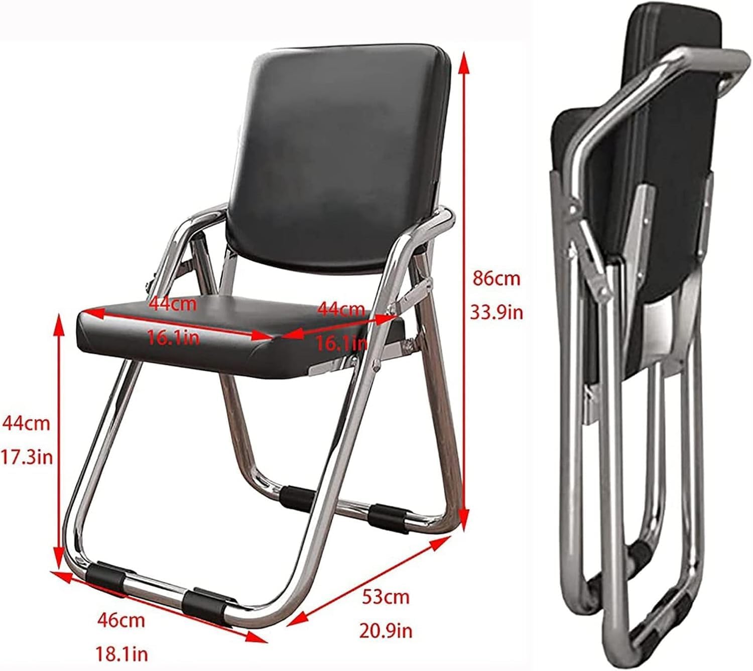 Portable Metal Foldable Chair with Padded Pu Leather Seat and Backrest Comfy Dining and Folding Stoo