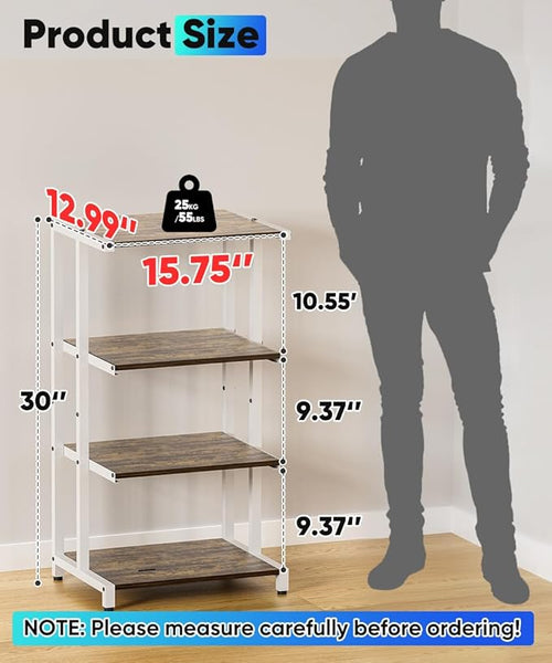 4-Tier Wooden Media Stand, AV Media Stand Corner Shelf for TV Accessories/Audiovisual Equipment/Optical Disc/PS4, Audio Storage Rack for Living Room, Gaming Room, Music Studio, White
