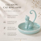 Handmade Celadon Cat Ring Holder Dish | Ceramic Jewelry Tray for Rings & Earrings, Cat Lover Gift for Women, 8th 9th Pottery Anniversary, Birthday Gift