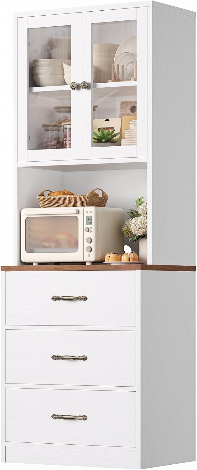 Keyluv 71“ Tall Kitchen Pantry Storage Cabinet with Microwave Stand, Buffet K...