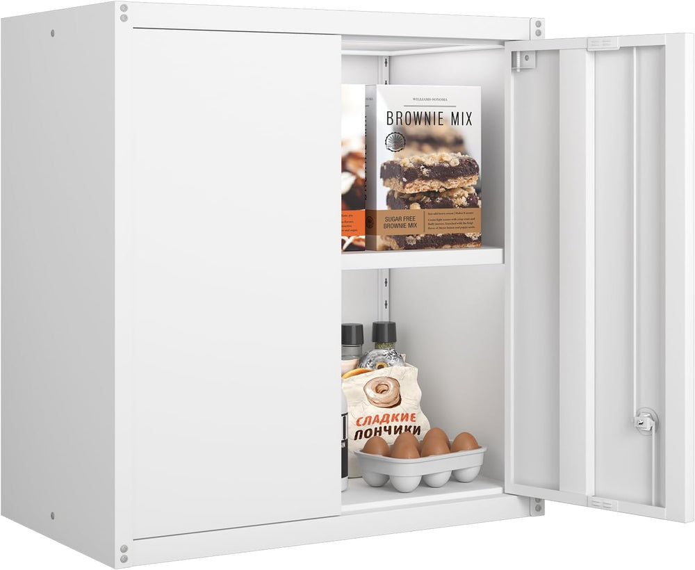 GREATMEET Wall Mounted Storage Cabinet, Metal Garage Cabinet, White | Hanging...