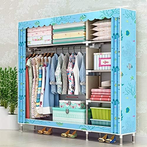 Simple Wardrobe Reinforced Thicken Cloth Sturdy Steel Frame Assembly Oxford L...