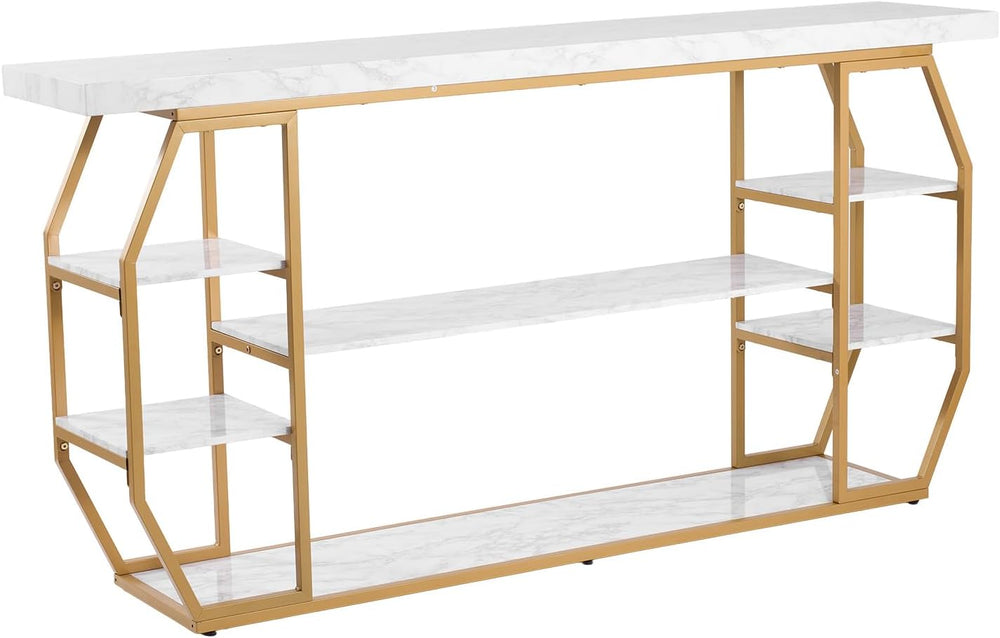 VEVOR Marble Console Table, 3 Tiers Modern Console Table for Open Storage, Go...