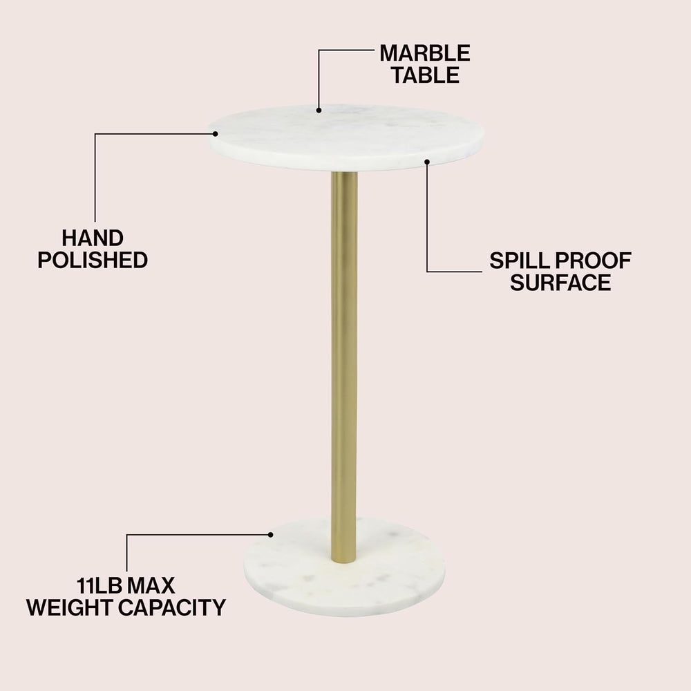JONATHAN Y Cogsen 22.25" Round Marble Pedestal Drink Table, White/Gold |...