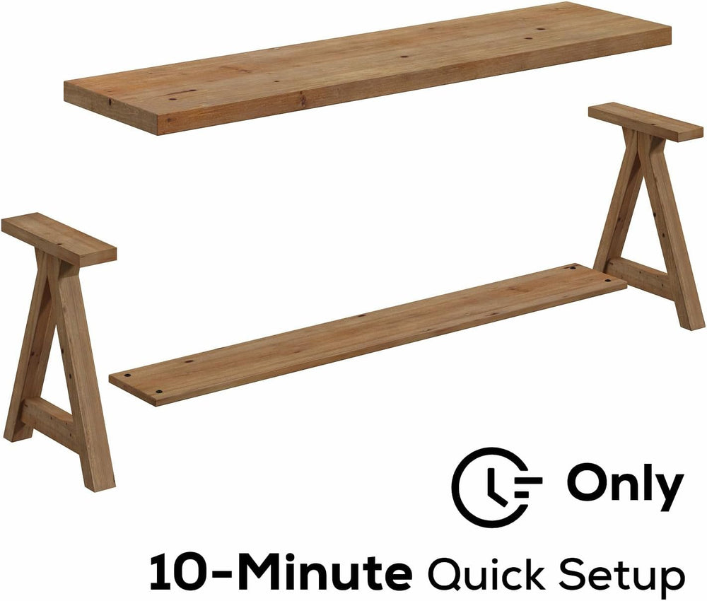 RowyPoey 51" Solid Wood Bench, Long Farmhouse Entryway Bench with Storag...