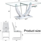 Modern Faux Marble Dining Table Set for 6, 63" Rectangular Kitchen Table with Elegant U-Shaped Pedestal Base and 6 Sleek Cantilever Chairs, Contemporary 7-Piece Dining Room Furniture Set