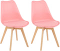 LSSBOUGHT Mid Century Modern Dining Chairs,Shell Lounge Plastic Side Chair with Soft Padded and Wooden Legs for Dining Room Living Room Bedroom Kitchen Set of 2 (Pink)