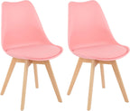 LSSBOUGHT Mid Century Modern Dining Chairs,Shell Lounge Plastic Side Chair with Soft Padded and Wooden Legs for Dining Room Living Room Bedroom Kitchen Set of 2 (Pink)