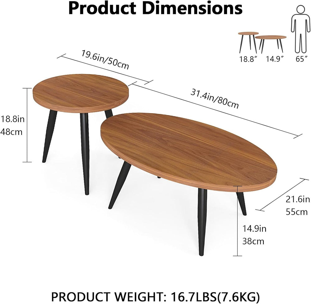 2-Piece Oval & Round Nesting Coffee Table Set