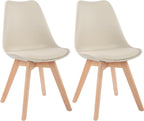 LSSBOUGHT Mid Century Modern Dining Chairs,Shell Lounge Plastic Side Chair with Soft Padded and Wooden Legs for Dining Room Living Room Bedroom Kitchen Set of 2 (Cream)