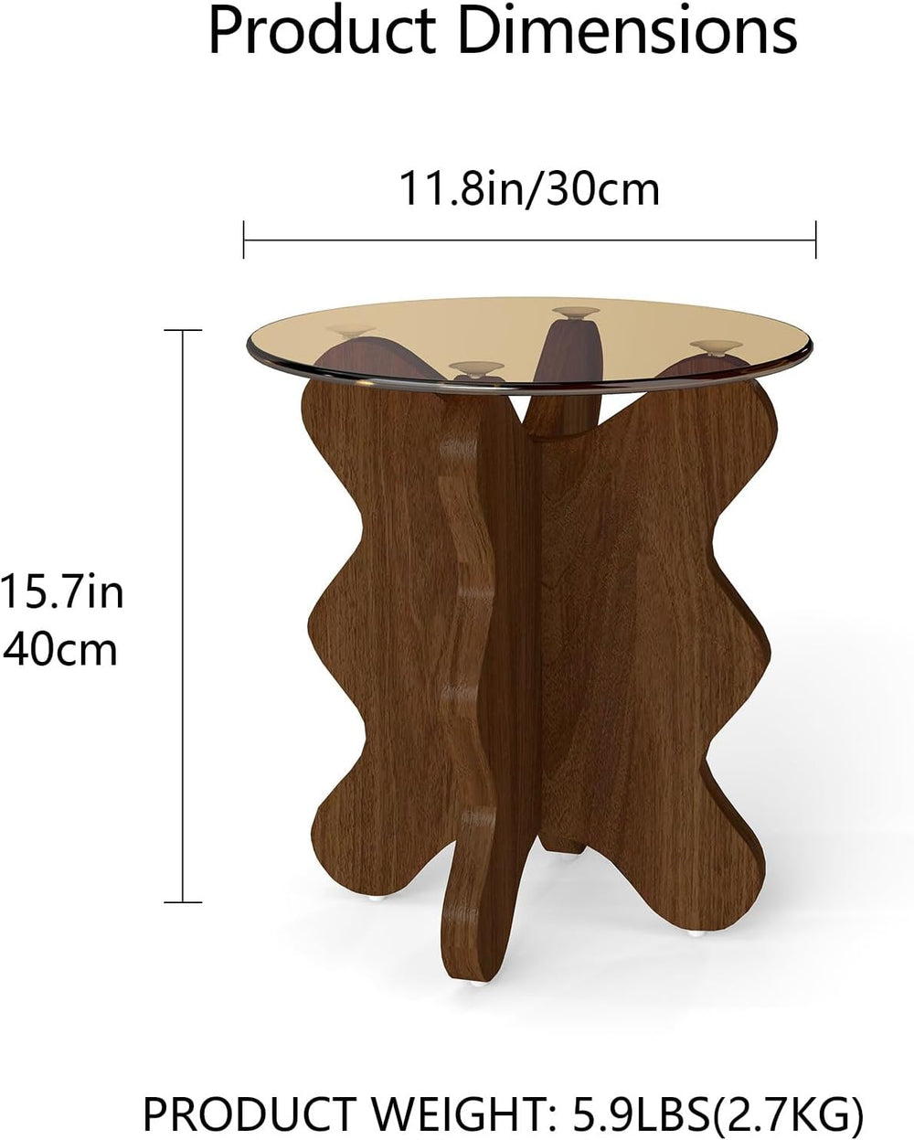 MDF Frame Side Table with Brown Tempered Glass Top, Mortise and Tenon Joint D...
