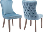Modern Dining Chairs Set of 2, Upholstered Dining Chair with Full Back and Button Tufting, Blue Velvet Accent Chair, Sillas de Comedor, Comfy Kitchen Chairs (Light Blue, Velvet, 2Pcs)