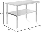 KUTLER Stainless Steel Table 24 x 48 Inches, NSF Heavy Duty Commercial Kitchen Prep and Work Table with Undershelf for Restaurant, Hotel, Home