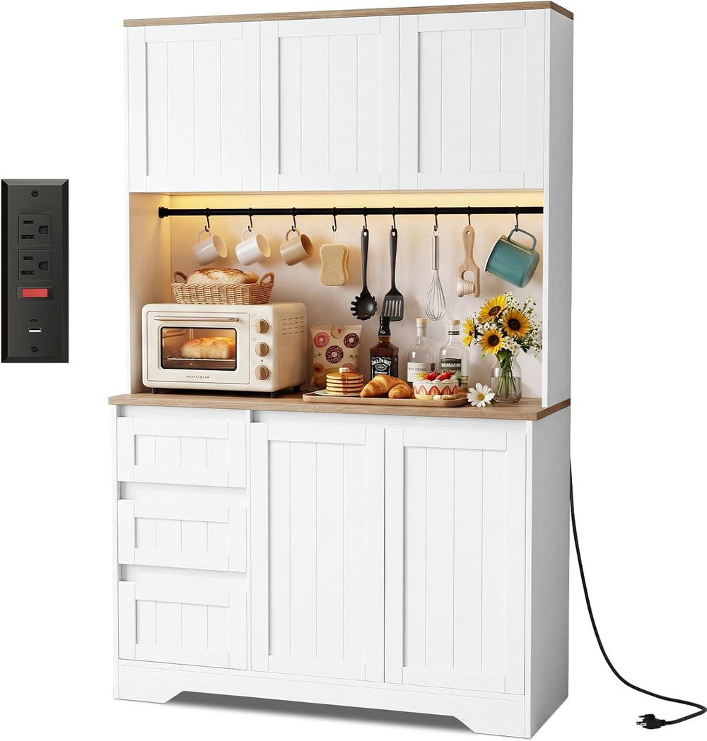 70.8'' LED Pantry Cabinet with Charging Station, Tall Kitchen Pantry ...