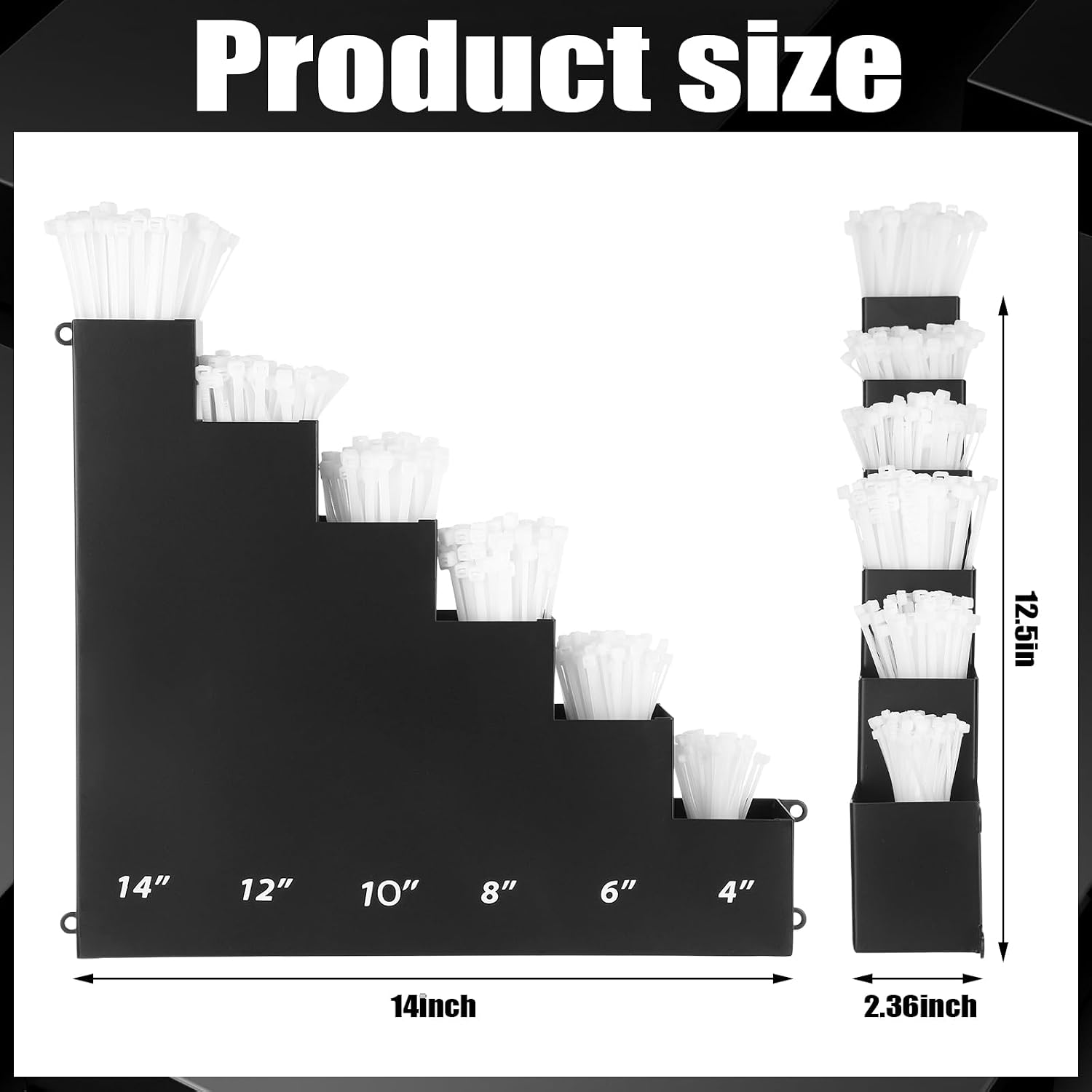 Cable Zip Tie Storage Holder Rack Metal Zip Tie Organizer Wall Mount Pockets with Screws for Workshop Shed Garage Home Ties, Ties and Tools Not Include(Black,14 x 13 Inch,6 Pockets)
