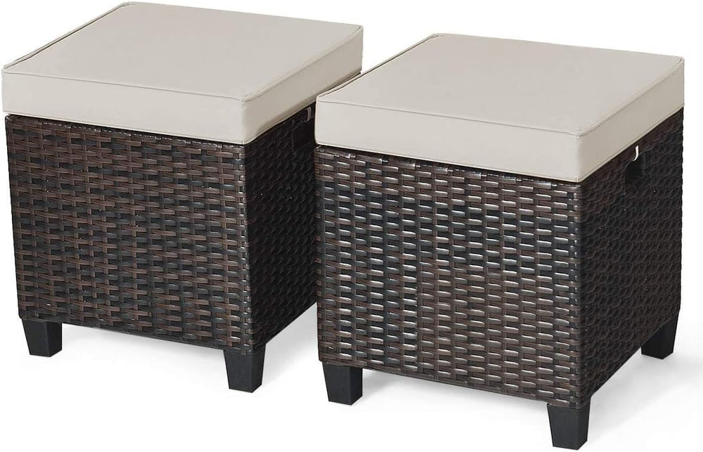 DORTALA Outdoor Ottoman Wicker 2 Piece, Patio Ottomans PE Rattan Foot Rest wi...