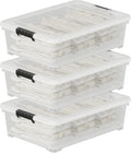 52 Quart Large Plastic Underbed Latching Storage Box, Clear Wheeled Under Bed Storage Bins, 3 Packs