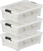 52 Quart Large Plastic Underbed Latching Storage Box, Clear Wheeled Under Bed Storage Bins, 3 Packs