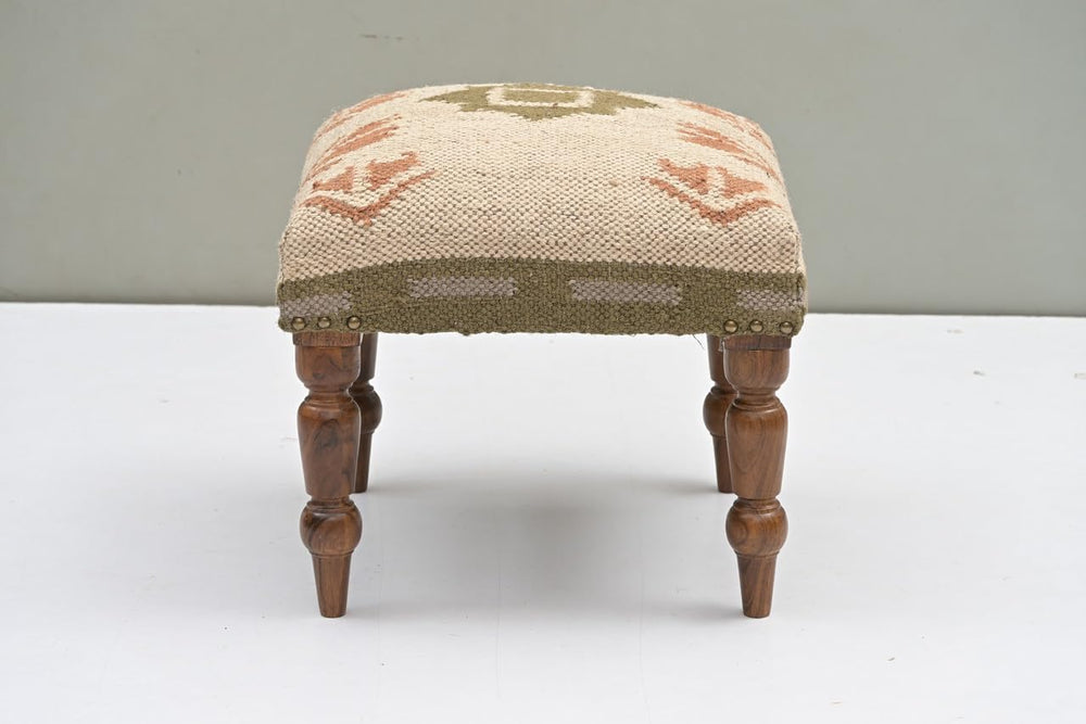 Handmade Jute Upholstered Ottoman Stool | Square Foot Rest with Wooden Legs |...
