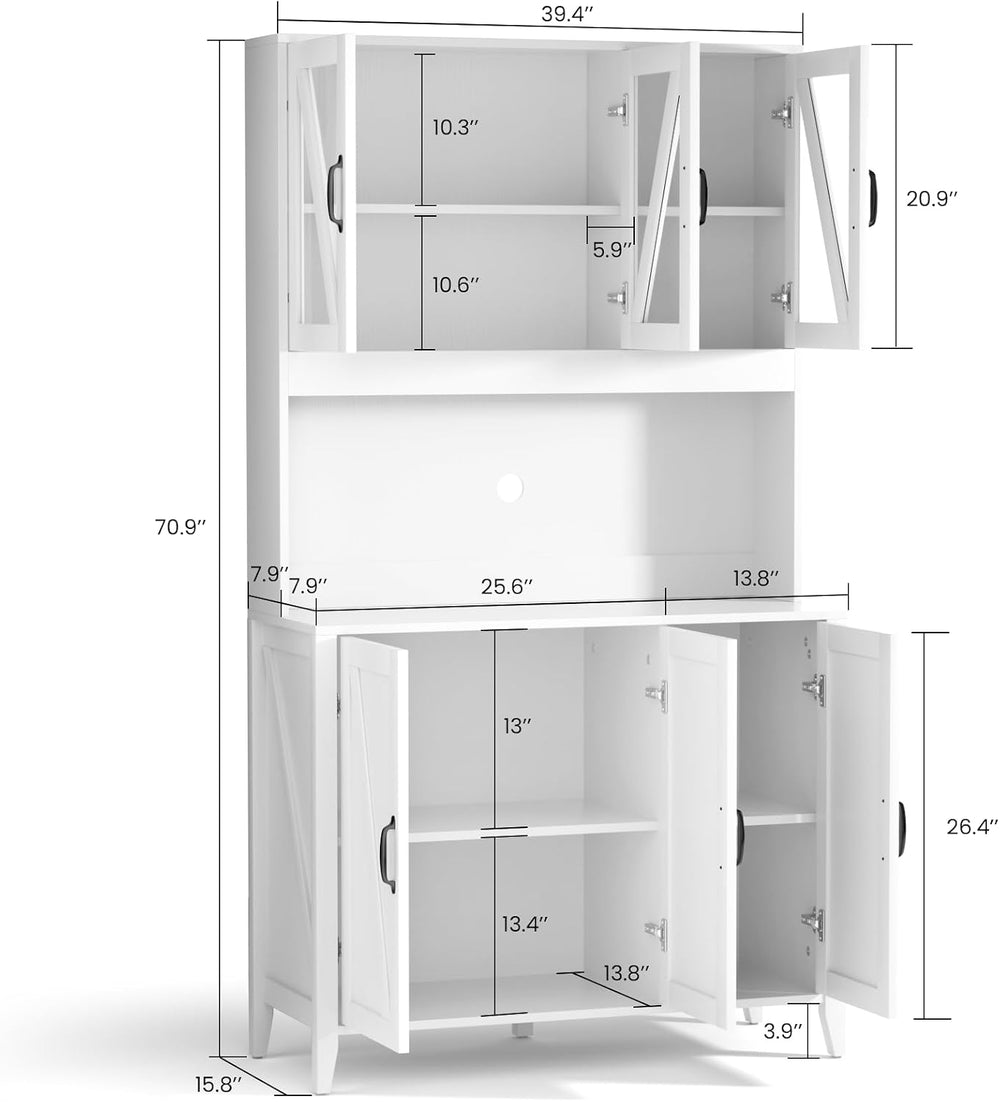 VOWNER Kitchen Pantry Storage Cabinet, Tall Kitchen Cabinets with 6 Doors, Fr...