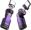 Magnetic USB C 90 Degree Adapter 240W, Can Be Type-C Cord Into Right Angle Magnetic USB C Charging Cable, Magnet Charger USBC Adapter 180&360 OTG Tips for Phone 17/16 Tablet(2 Pack Purple)