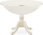East West Furniture DMAB3-LWH-02 3 Piece Dining Table Set Contains a Round Dining Room Table with Dropleaf and 2 Light Beige Linen Fabric Upholstered Chairs, 42x42 Inch, Linen White