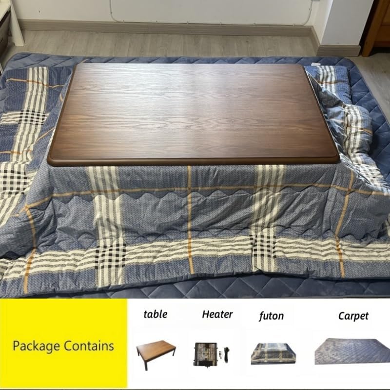 4pcs/Set Kotatsu Table with Heater and Blanket Japanese Kotatsu Table (Walnut...