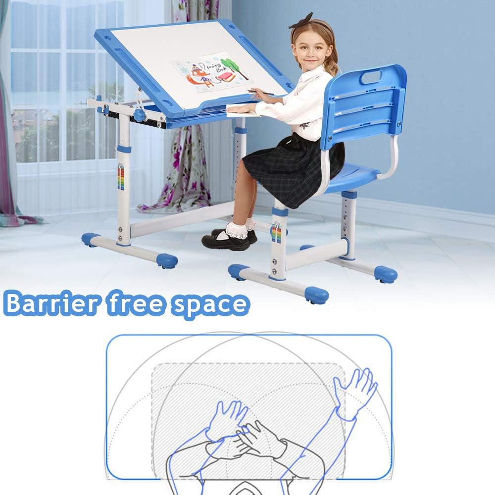 Dkeli Kids Desk and Chair Set Adjustable Height Ergonomic Children's Table with Storage Drawer Kids Study Homework Desk Table for 3-15 Years Old (Blue)