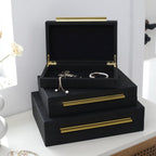 Faux Shagreen Leather Jewelry Storage Boxes Set of 3 with Gold Handles, Velvet Lined Stackable Organizer for Women, Vanity, Dresser, Gift, Black