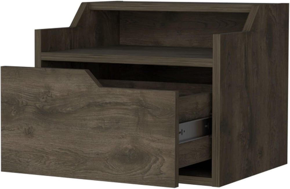 Floating Nightstand with Drawer and Dual-Shelf Display,for Small Spaces