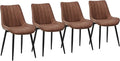 CLIPOP Brown Faux Leather Dining Chair Set of 4, Mid Century Modern, High Back, Armless Upholstered Leisure Side Chair for Dining Room Lounge