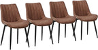CLIPOP Brown Faux Leather Dining Chair Set of 4, Mid Century Modern, High Back, Armless Upholstered Leisure Side Chair for Dining Room Lounge