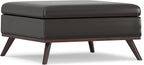 SIMPLIHOME Owen 36 inch Wide Mid Century Modern Square Coffee Table Storage Ottoman in Tanners Brown Vegan Faux Leather, Assembled, for the Living Room, Entryway and Family Room