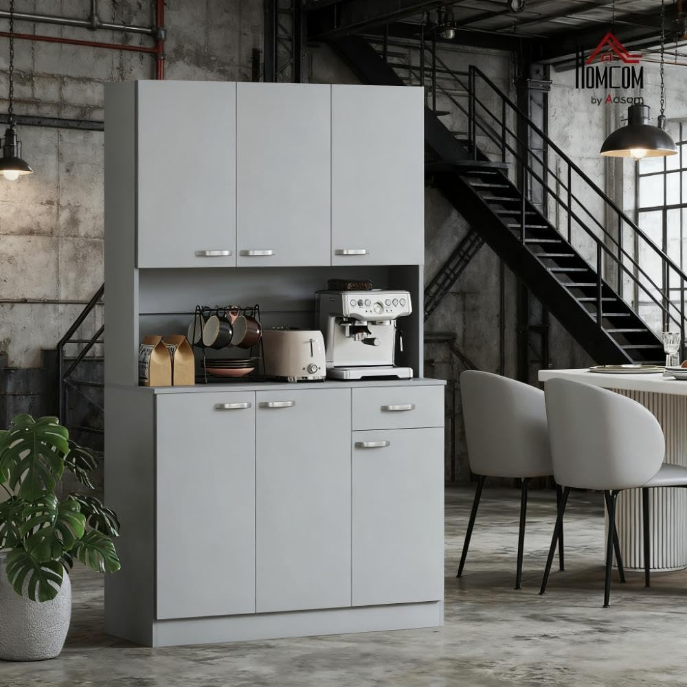 Spaco 71" Kitchen Pantry Cabinet,Modern Food Storage Cabinet with Microw...