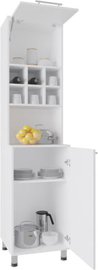 19.7" D*19.6" W*80.3" H Storage Cabinet with 6 Spice Cubbies, 2 Shelves & Single Door, Rectangular Kitchen Pantry, Modern Minimalist, for Living Room, Dining Room, White