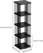 4 Tier Rotating Bookshelf, Small Corner Bookshelf for Small Space, 360 Display Floor Standing Bookcase, Lazy Susan Plastic Narrow Book Organizer Shelf for Bedroom, Living Room, Rectangular