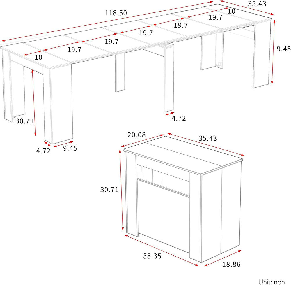 Extendable Dining Table, Transformer Console Table for 1-12 People, Folding S...
