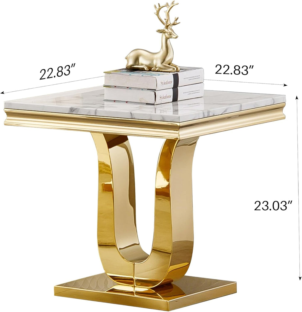1 Piece Living Room End Table Luxury Faux Marble Sofa Side Table, Modern Whit...