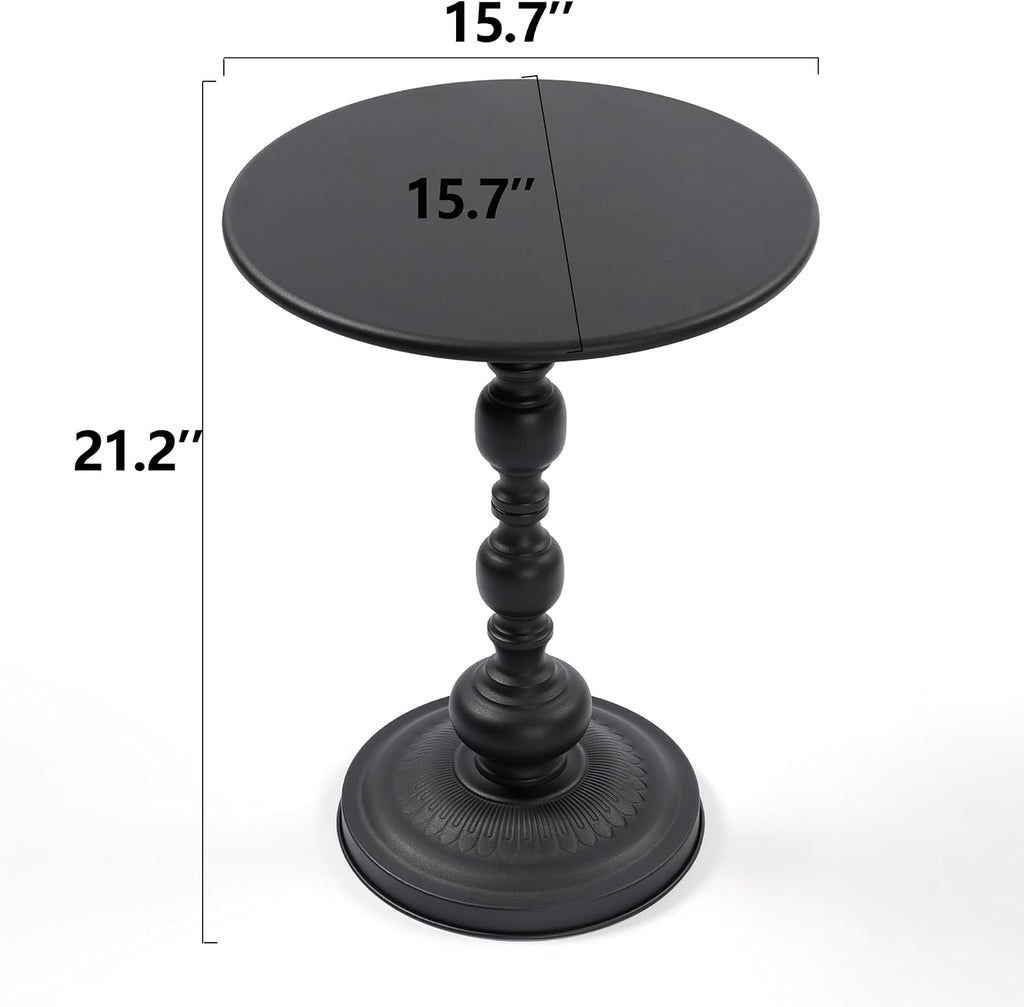 Simple Trending Small Side Table, Round Drink Table End Table Black | Modern round metal drink table with weighted upgraded base. Perfect for living room, bedroom and compact small indoor spaces