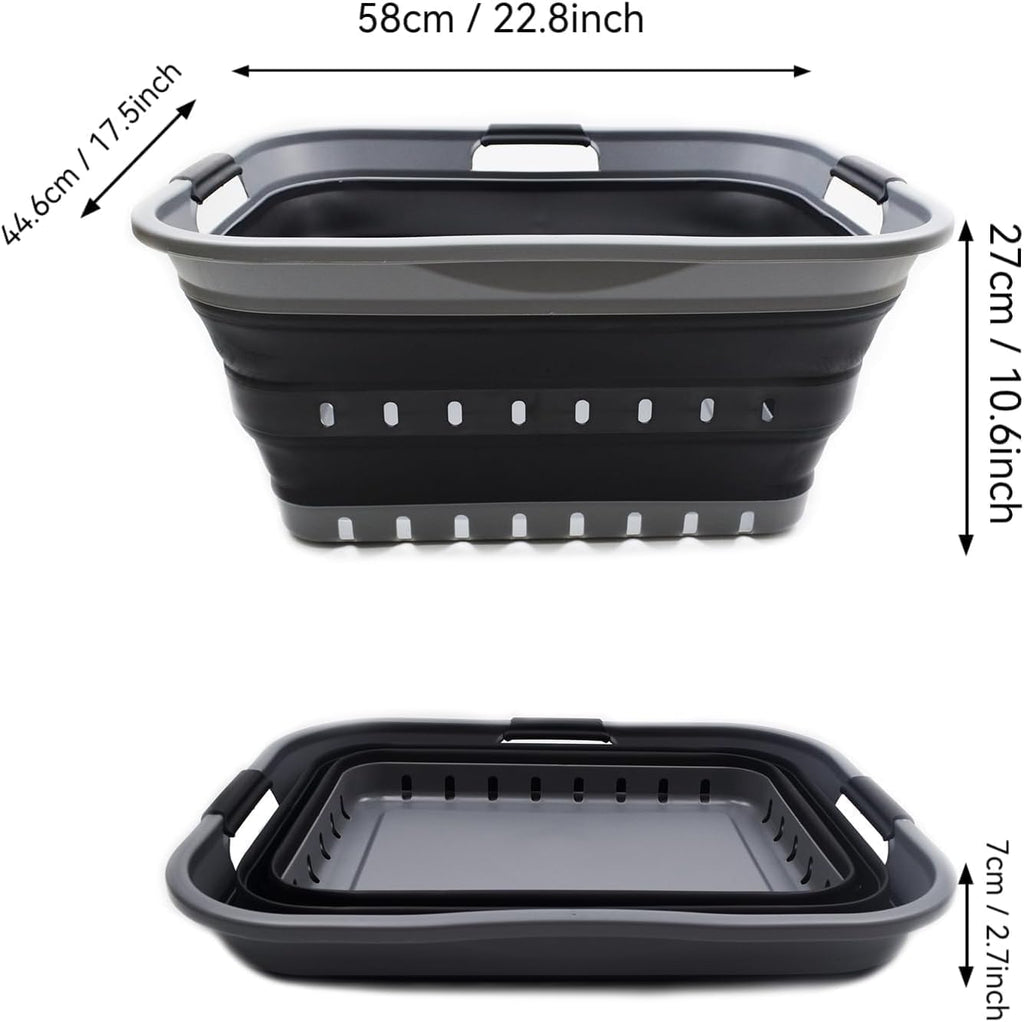 SAMMART 42L Collapsible Plastic Laundry Basket - Foldable Pop Up Storage Container/Organizer - Space Saving Hamper/Basket (1, Grey/Black)