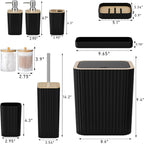 Bathroom Accessories Set - Elegant Black Bathroom Set, 10PC Bathroom Accessory Set, Toilet Brush, Trash Can, Qtip Holder Dispenser & Soap Dispenser