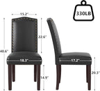 LSSBOUGHT PU Dining Chair Set of 4 Upholstered Parsons Kitchen Chair with Copper Nails and Solid Wood Legs for Dining Room,Restaurant(Black)