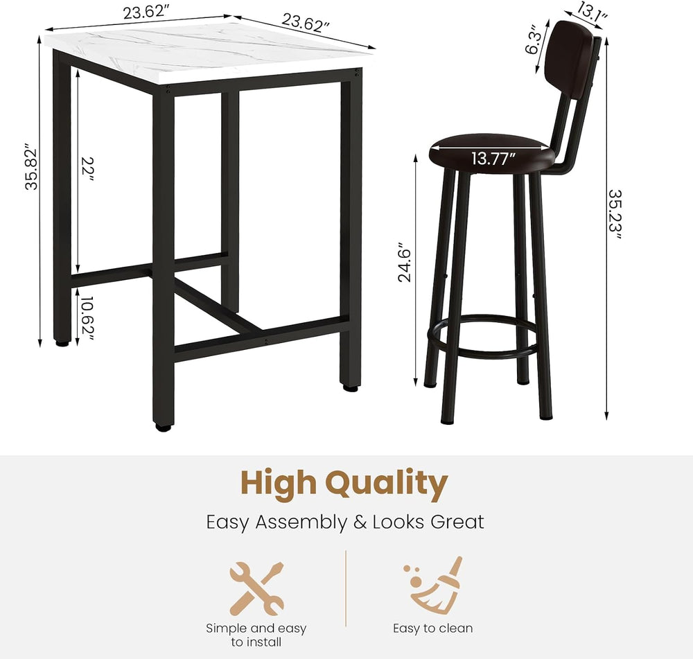 DKLGG Dining Table Set for 2, 24" Square Kitchen Table and Chairs Set wi...