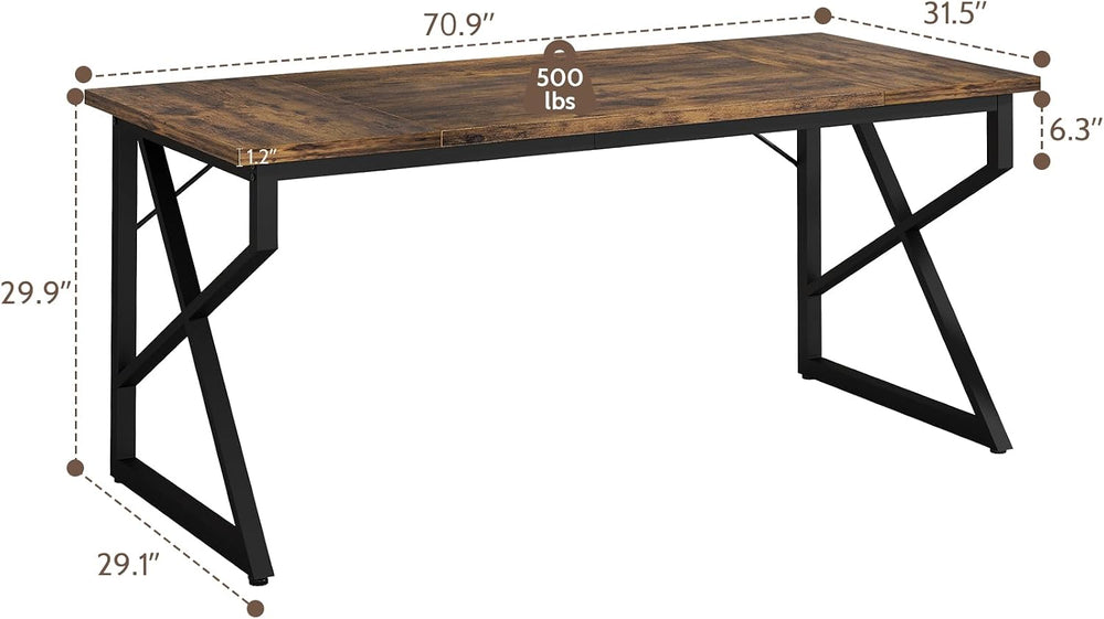 71 Inch Executive Desk, Heavy Duty Computer Office Desk, Brown
