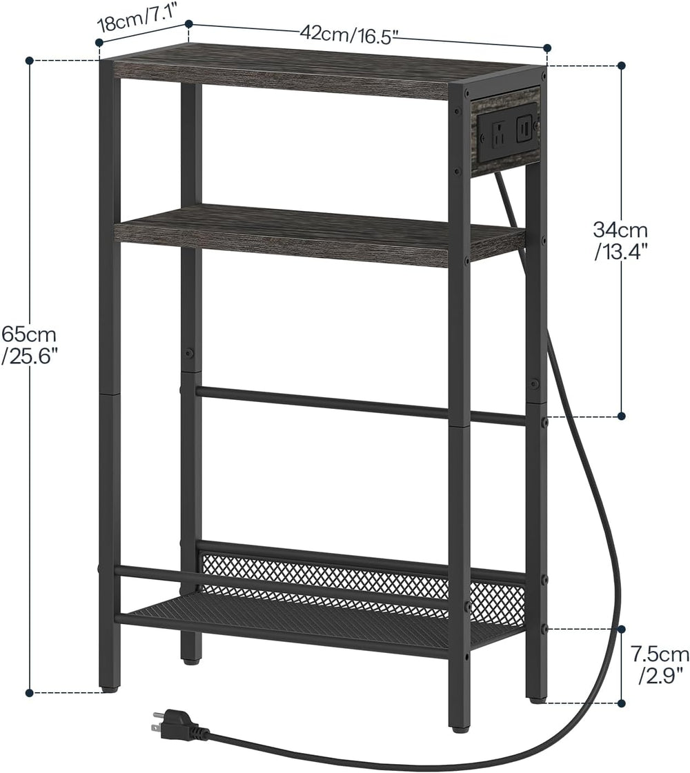 HOOBRO Small Narrow Side Table with Charging Station, Skinny End Table for Sm...