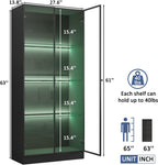Display Cabinet with LED Lights, Display Case with 4-Tier Glass Shelves & 2 Glass Doors, Curio Cabinet for Collectibles, Living Room